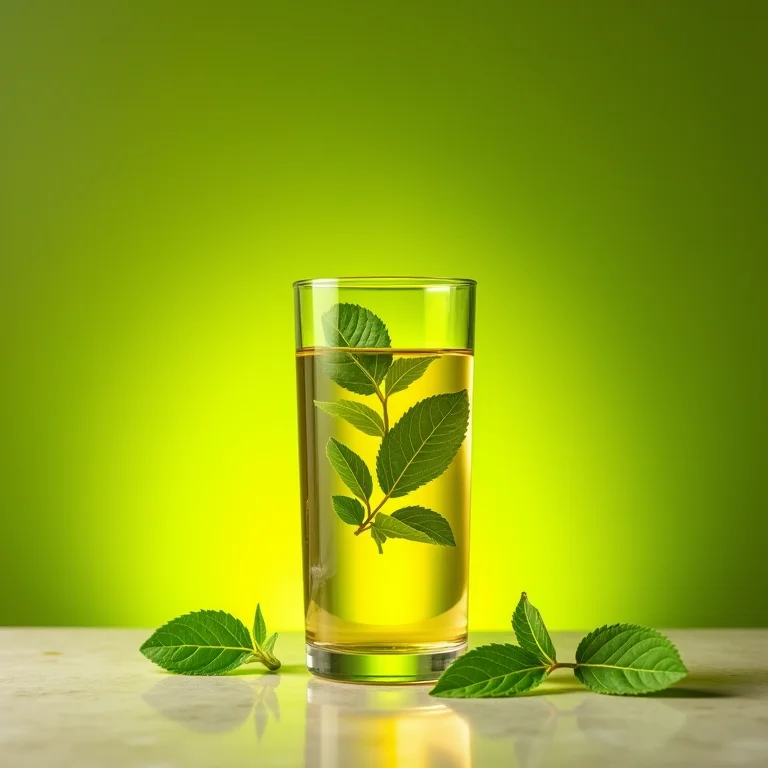 Chá de erva cidreira em infusão, mostrando a cor e textura.