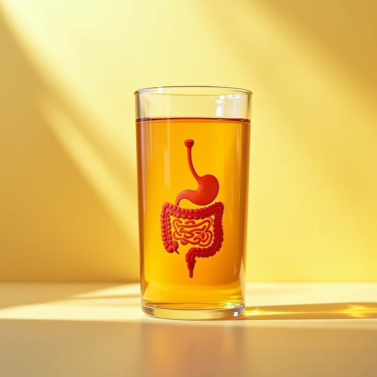 Chá de ervas e ilustração do sistema digestivo saudável.