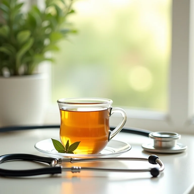 Chá de estévia e estetoscópio.