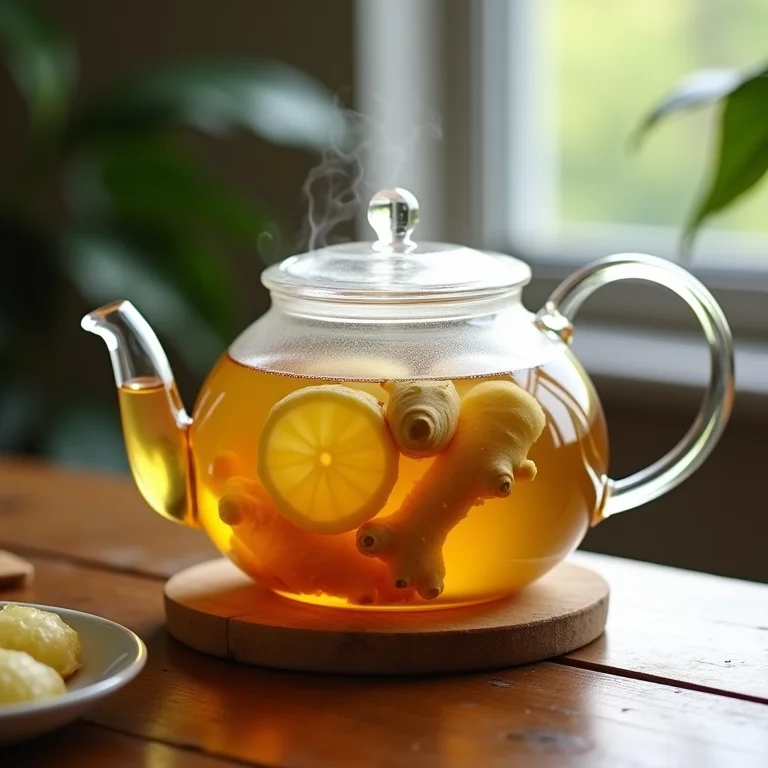 Chá de gengibre: raízes frescas em infusão.