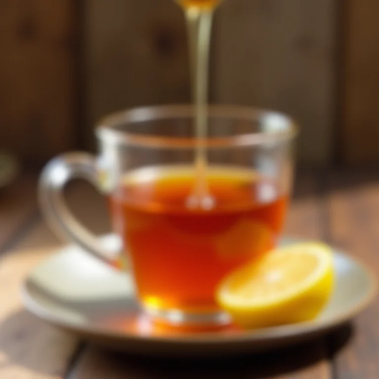 Chá de guaco com mel e limão, adoçado e pronto para beber