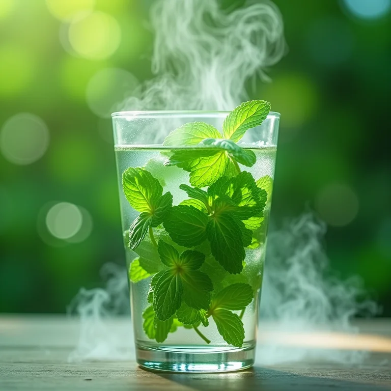 Chá de hortelã-pimenta fresco em infusão.