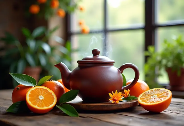 Chá de Laranja da Terra sendo preparado em bule rústico