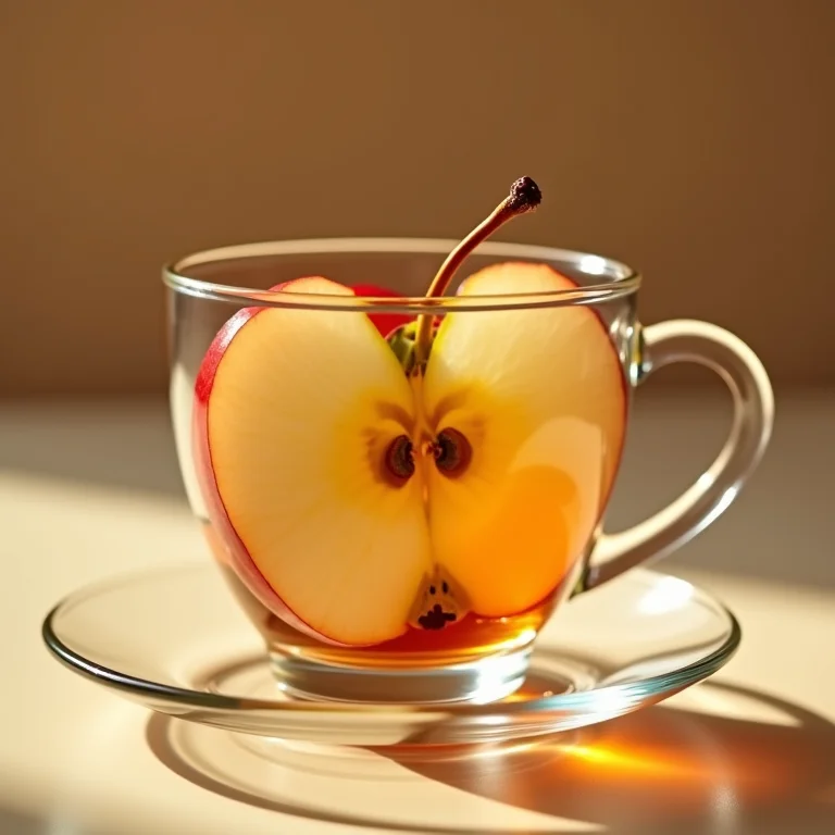 Chá de maçã Gala em xícara de vidro transparente