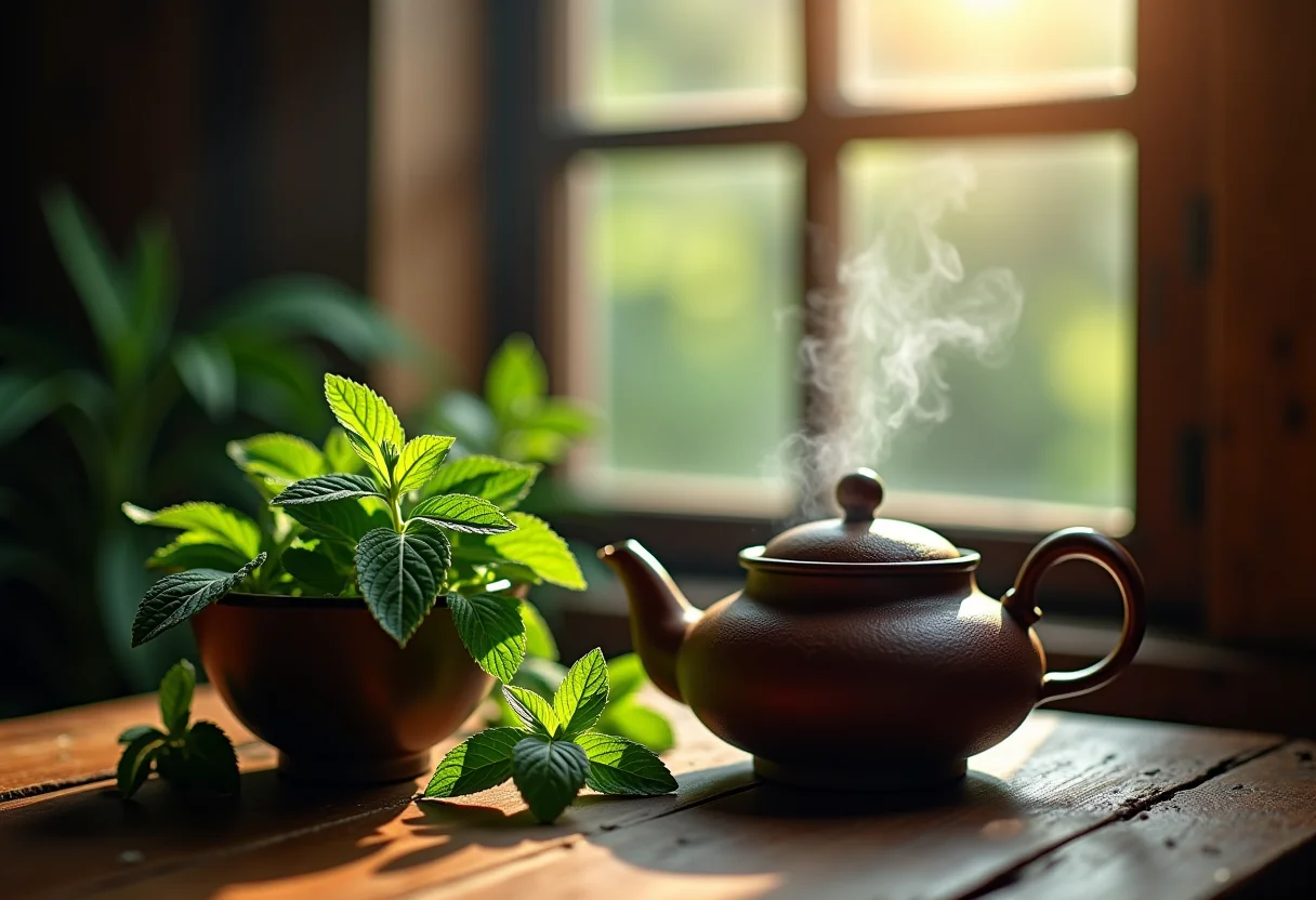 Chá de menta marroquina sendo preparado em bule tradicional