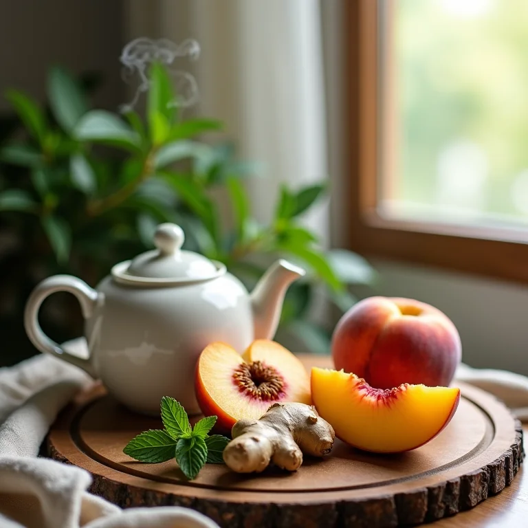 Chá de pêssego com gengibre para uma digestão saudável.