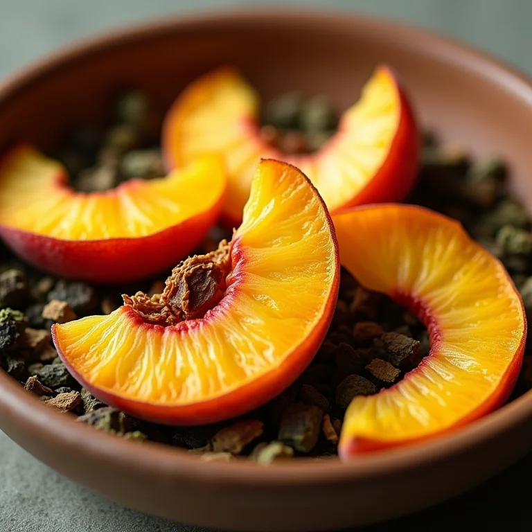 Chá de pêssego: ingredientes secos em close-up