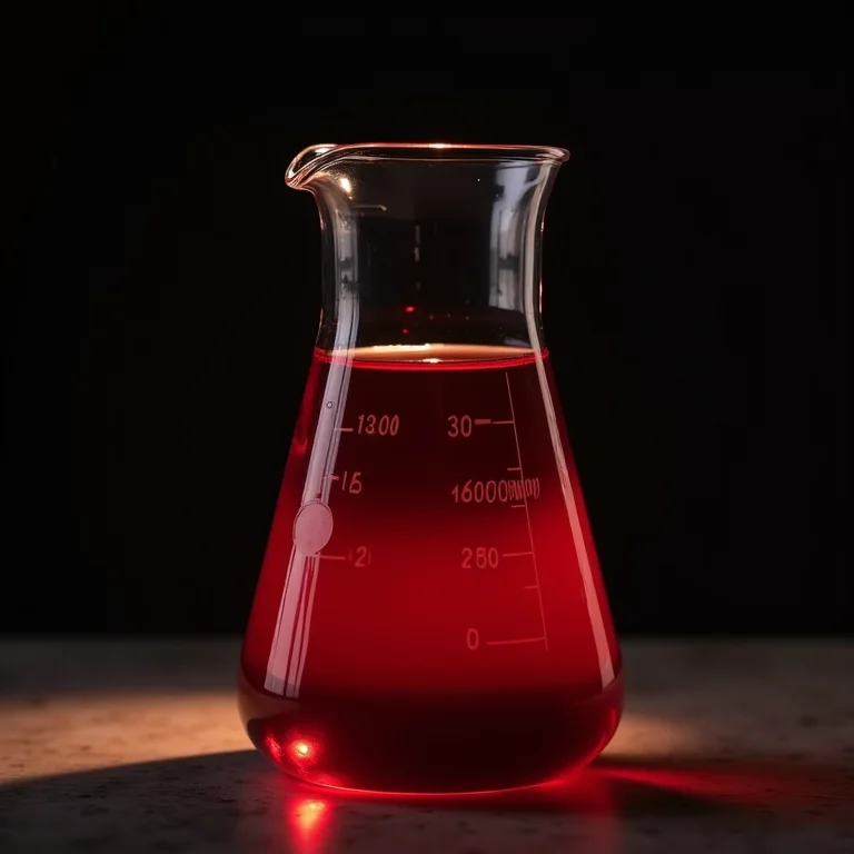 Chá de romã em um béquer de vidro mostrando sua cor rica