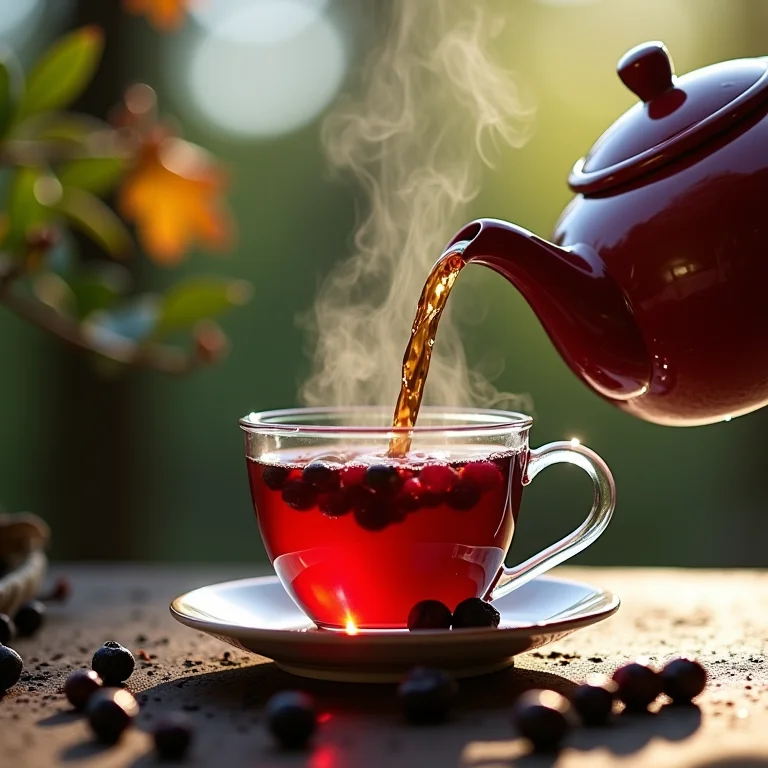 Chá de sabugueiro sendo servido.