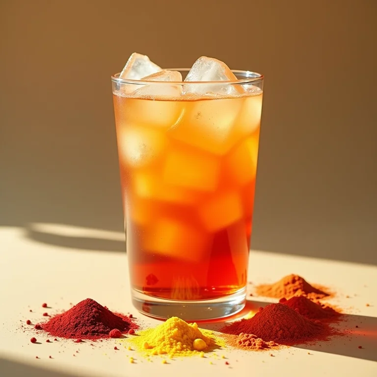 Chá gelado artificialmente colorido com corantes e aromatizantes