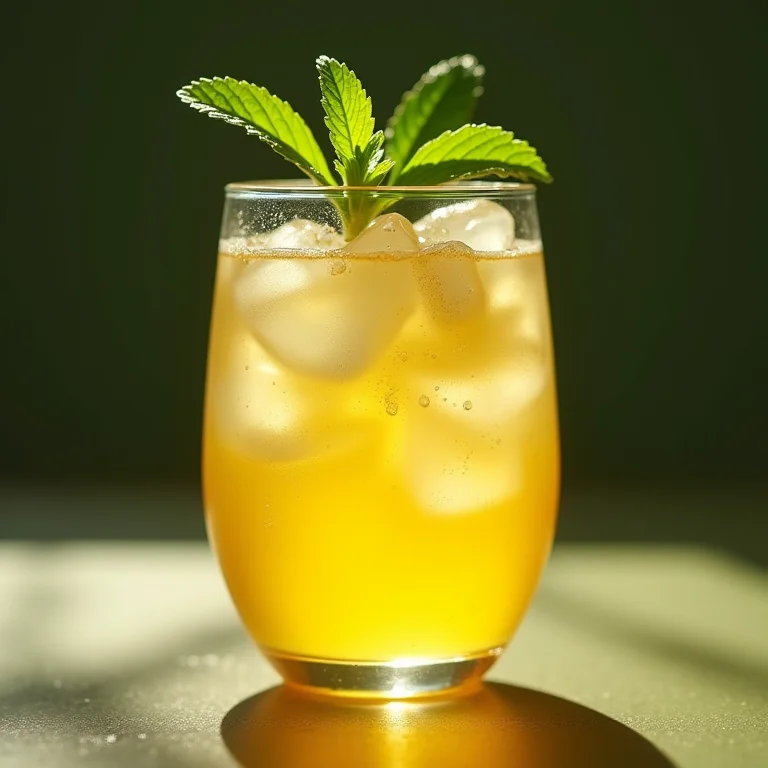 Chá gelado de capim limão e gengibre com gelo.