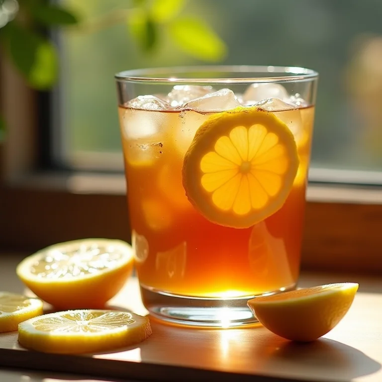 Chá gelado de limão com rum em copo de cristal