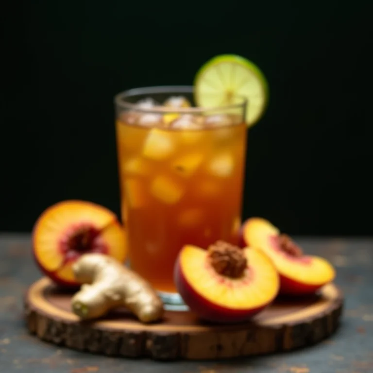 Chá gelado de pêssego com gengibre e limão.