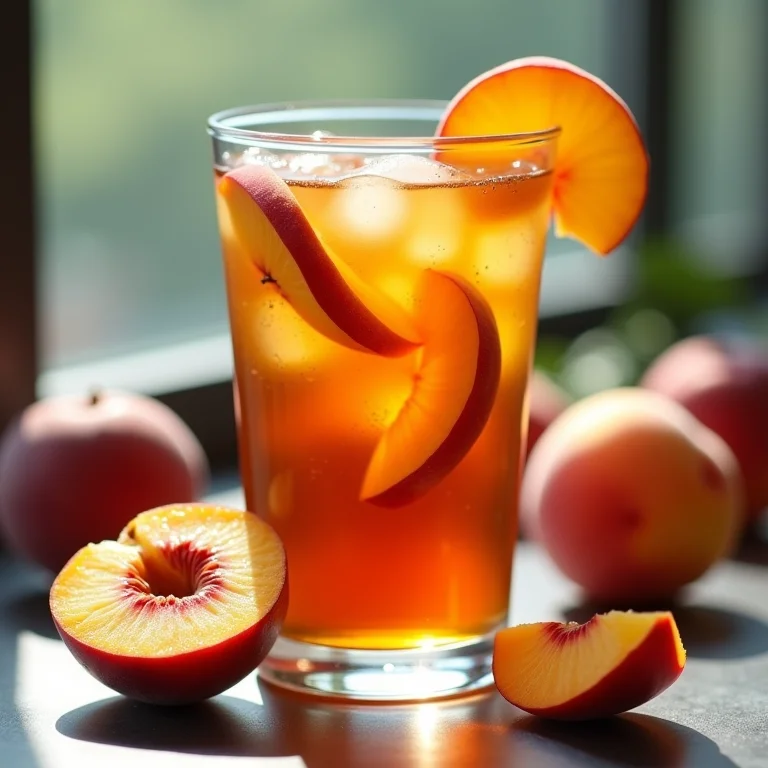 Chá gelado de pêssego com rum em copo de cristal