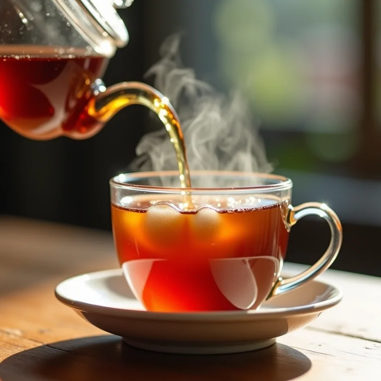 Chá sendo servido em xícara de cerâmica