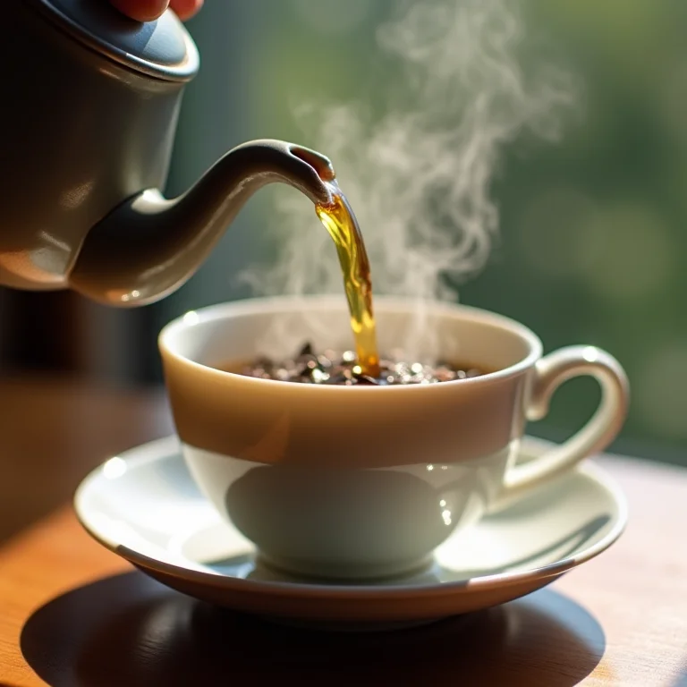 Chá sendo servido em xícara de porcelana