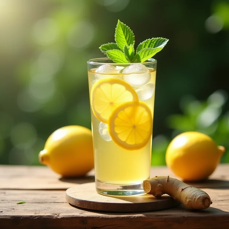 Chá verde gelado com limão e gengibre