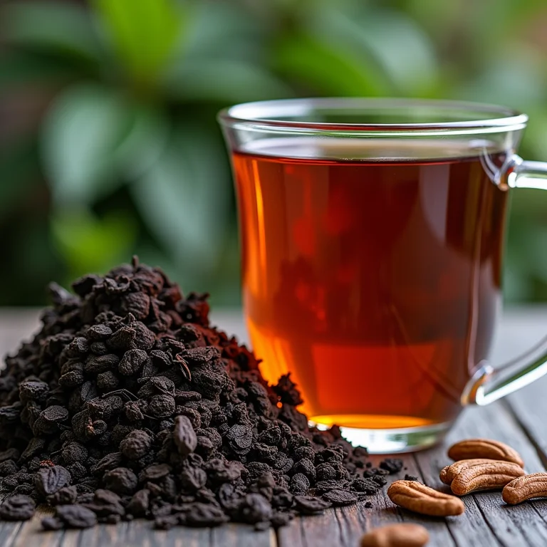 Chás escuros (preto, pu-erh) ao lado de xícara de chá de ervas claro