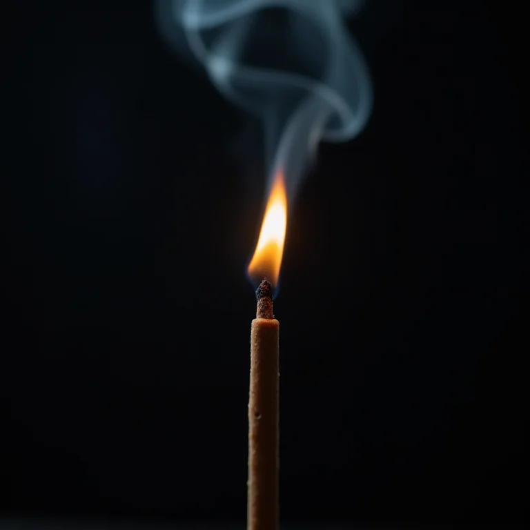 Close-up da chama de um incenso aceso