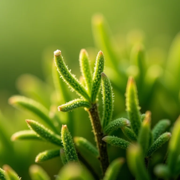Close-up da erva cavalinha seca, destacando a textura e a sílica.