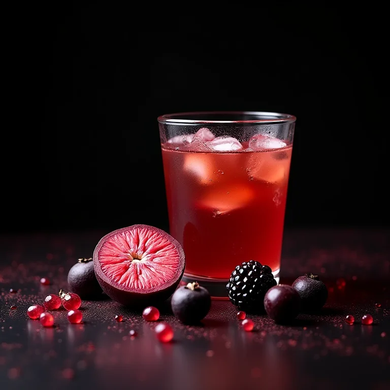 Close-up de açaí fresco e chá gelado.