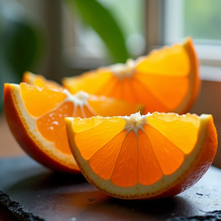 Close-up de fatias de laranja ricas em vitamina C