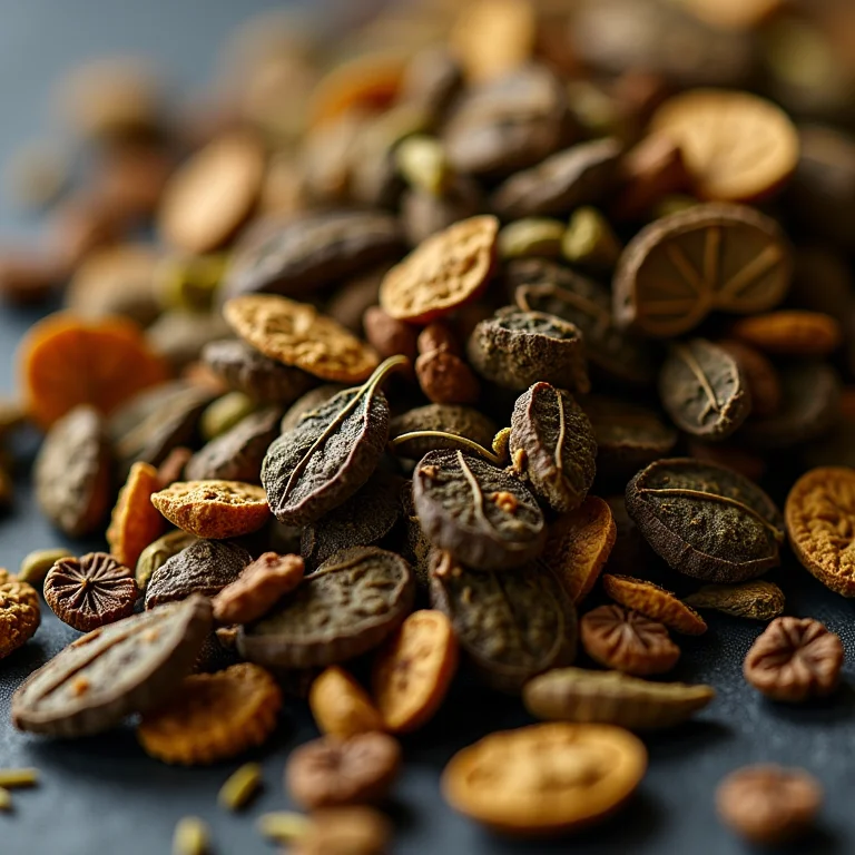 Close-up de folhas secas de chá com detalhes texturizados