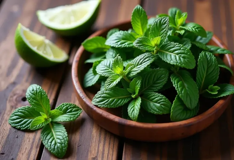 Close-up de hortelã fresca e seca lado a lado