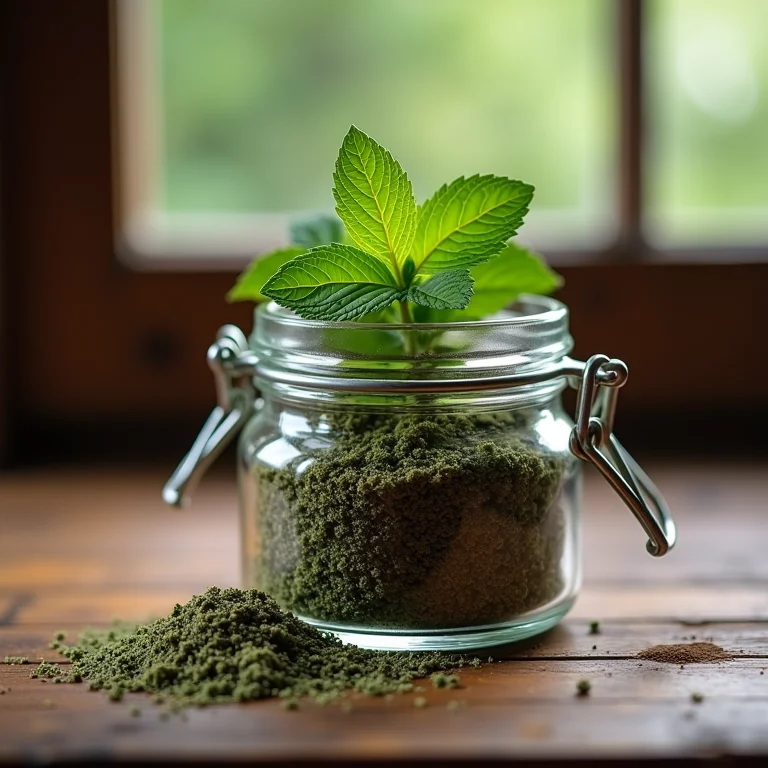 Close-up de hortelã seca em um pote de vidro