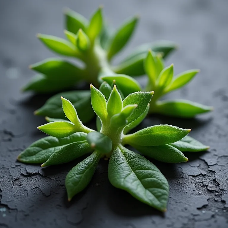 Close-up de ramos frescos de carqueja, destacando a textura da planta