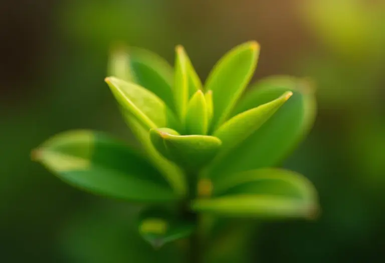 Close-up de um ramo de arruda verde e vibrante.