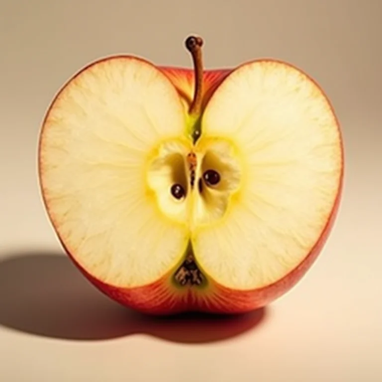 Close-up de uma fatia de maçã Fuji mostrando sua textura