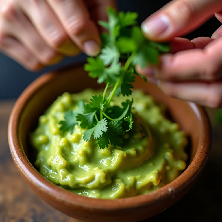 Coentro sendo adicionado ao guacamole