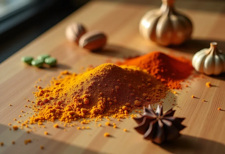 Cominho e outros temperos similares em fundo de madeira