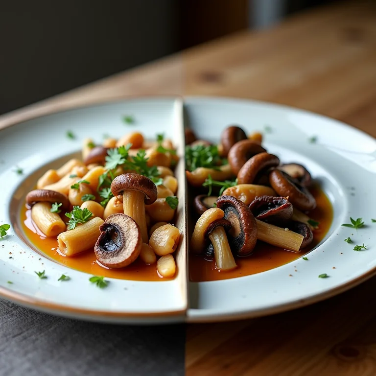 Comparação de pratos com funghi fresco e seco