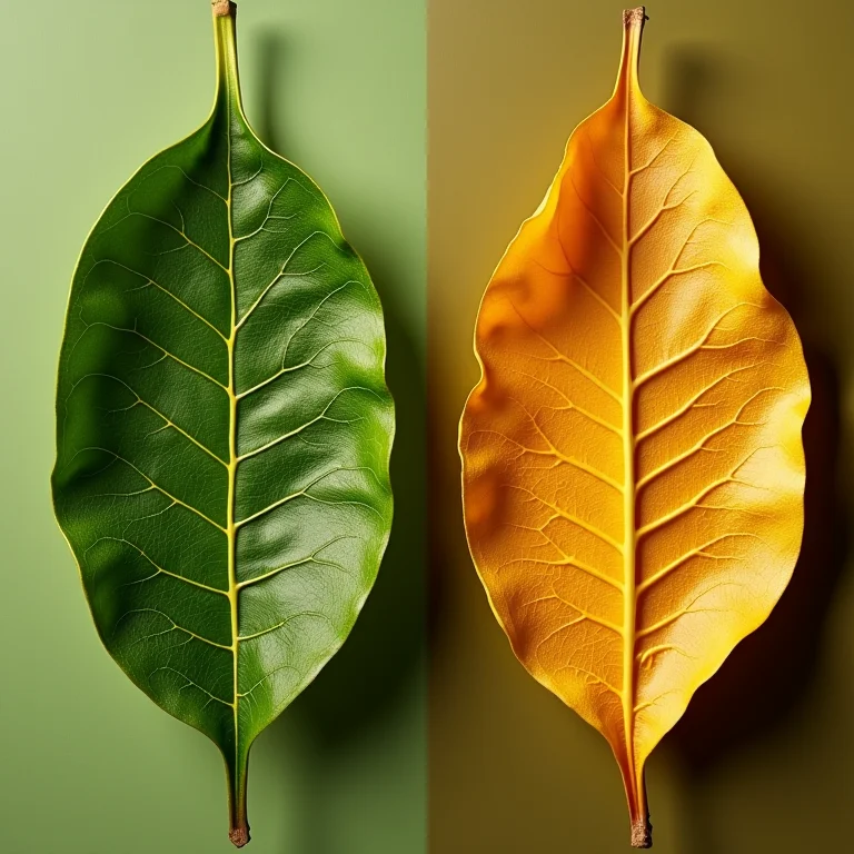 Comparação entre folhas de goiaba frescas e secas