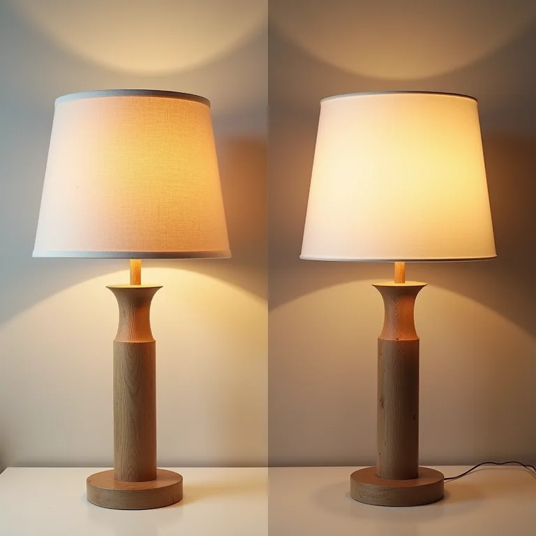 Comparação entre um abajur danificado e um limpo