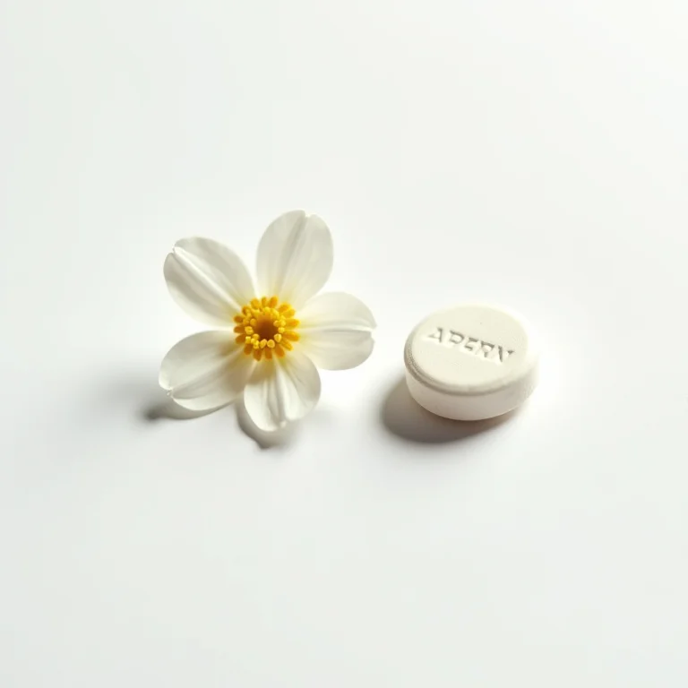 Comparação visual entre flores de ulmaria e comprimidos de aspirina.