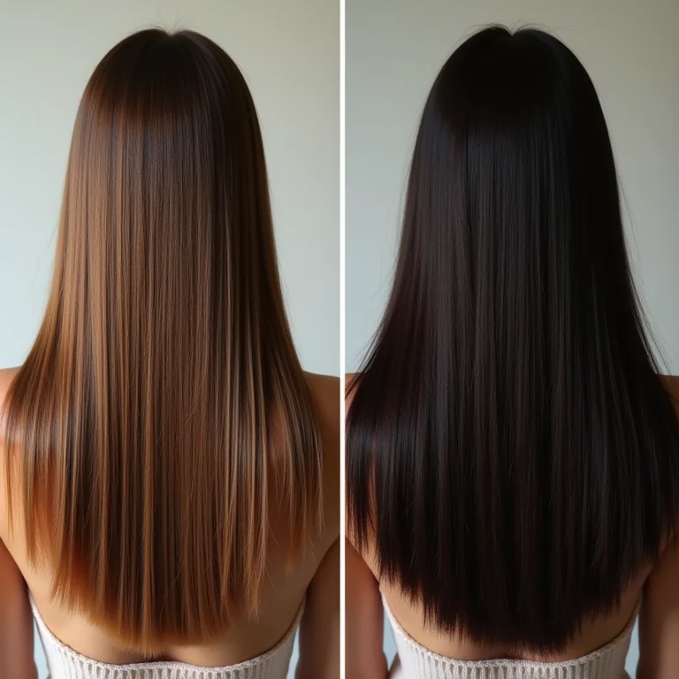 Comparativo de cor de cabelo antes e depois do alecrim