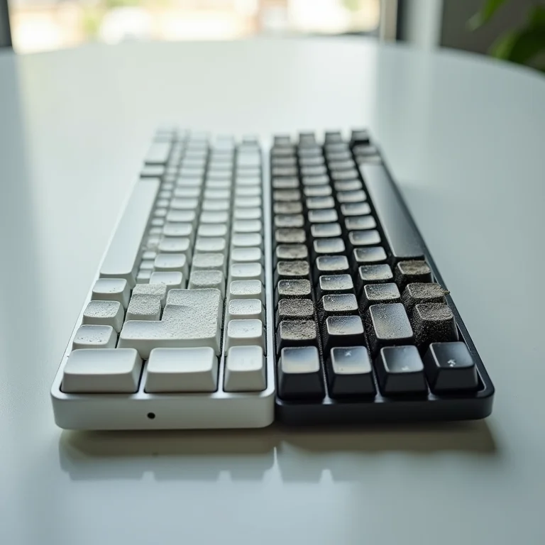Comparativo de um teclado sujo e limpo para ilustrar a solução de problemas