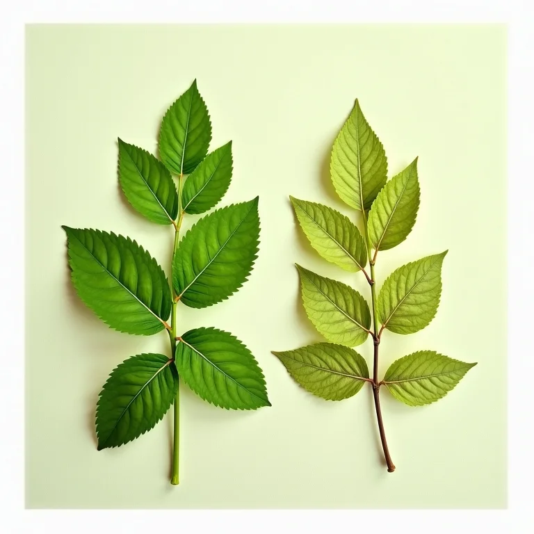 Comparativo visual de folhas de erva cidreira frescas e secas.