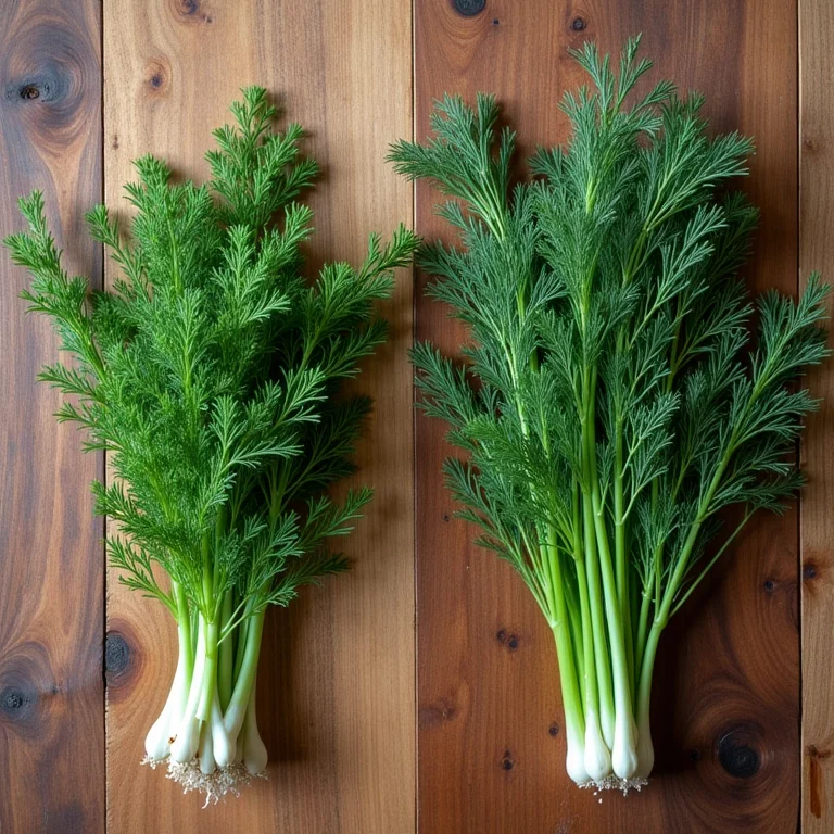 Comparativo visual entre endro e funcho (sementes e folhas)