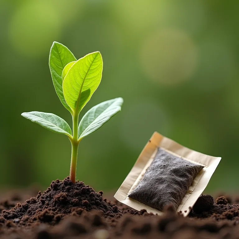 Comparativo visual entre muda de arruda e sementes.