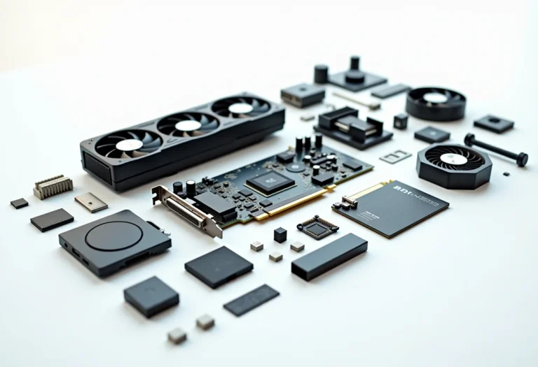 Componentes internos de um computador desmontado em fundo claro