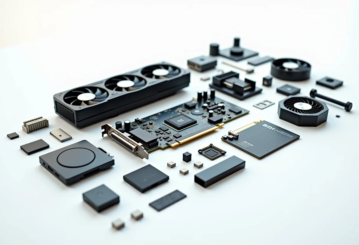 Componentes internos de um computador desmontado em fundo claro