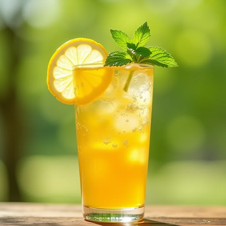 Copo de chá de hortelã gelado com limão