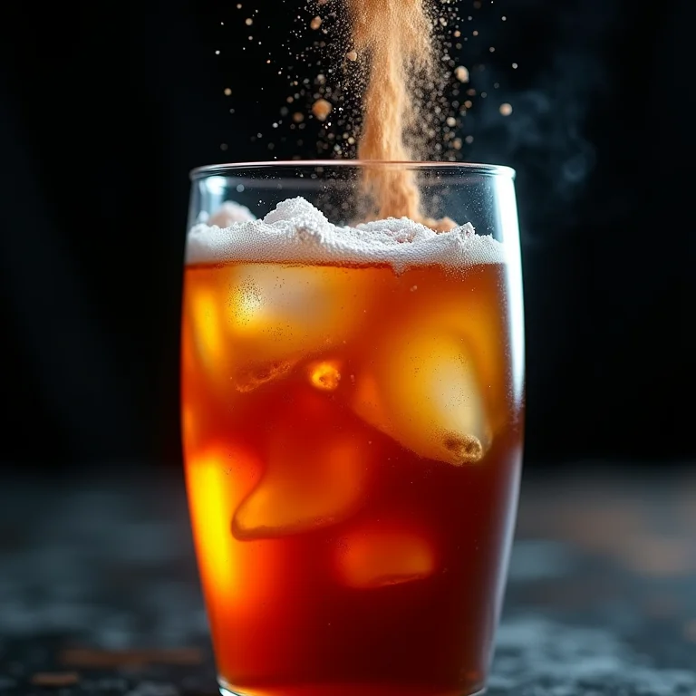 Corantes artificiais sendo dissolvidos em chá gelado.