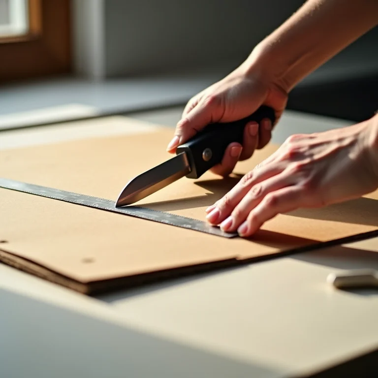 Cortando papelão com estilete e régua