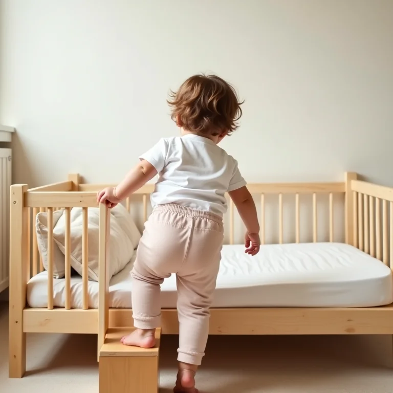 Criança subindo na cama montessoriana.