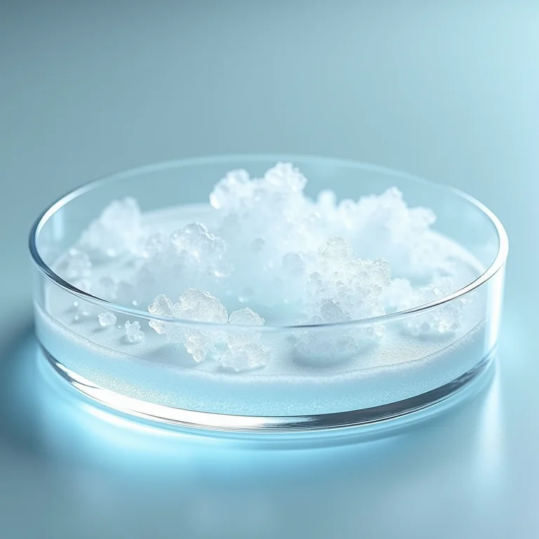 Cristais de ácido salicílico em uma placa de petri.